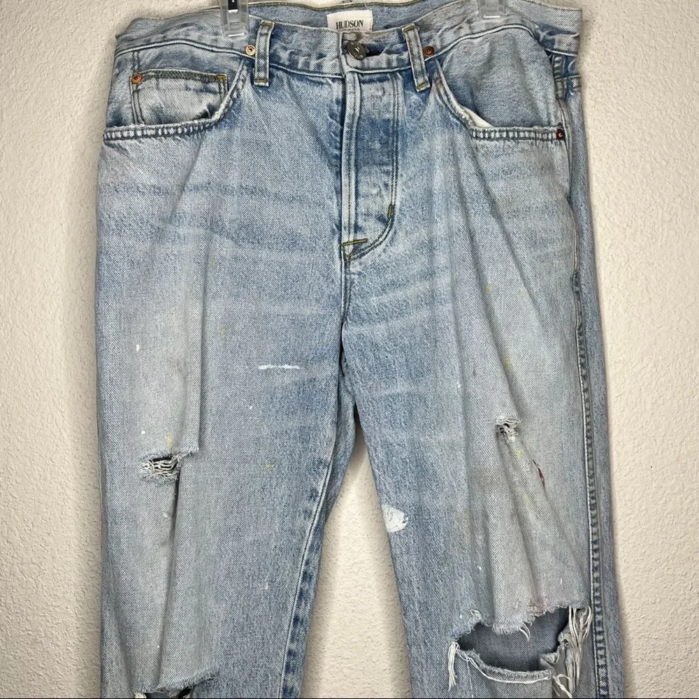 Hudson Button Up Destroyed Jeans with Paint